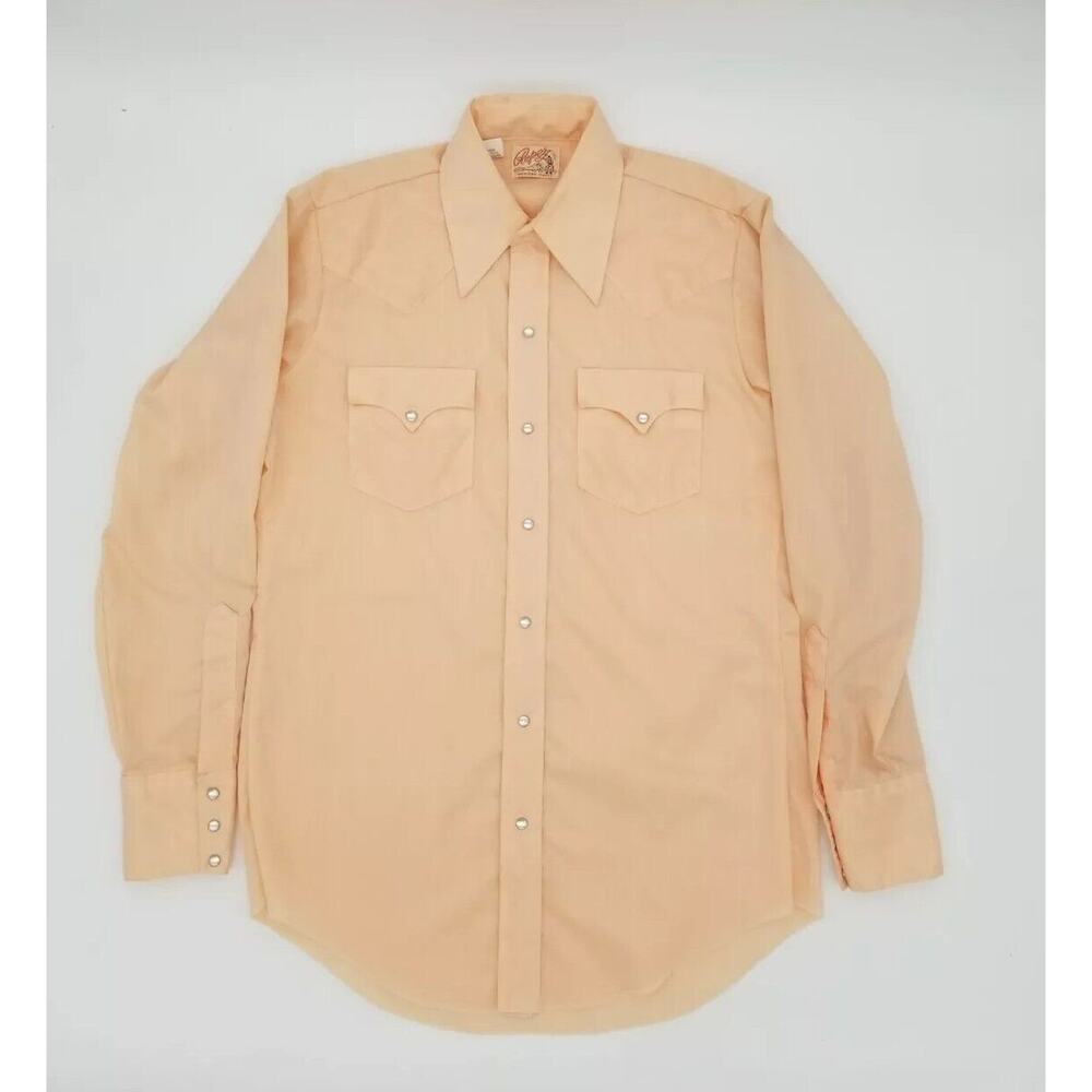 Vintage Roper Western Shirt Mens Orange Long Sleeve Pearl Snap Large 15 1/2 34